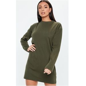Missguided Khaki Long Sleeve T-Shirt Dress